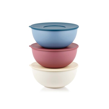 SET 3 BOWLS C/TAPA PLASTICO-RECICLADO MULTICOLOR MULTICOLOR
