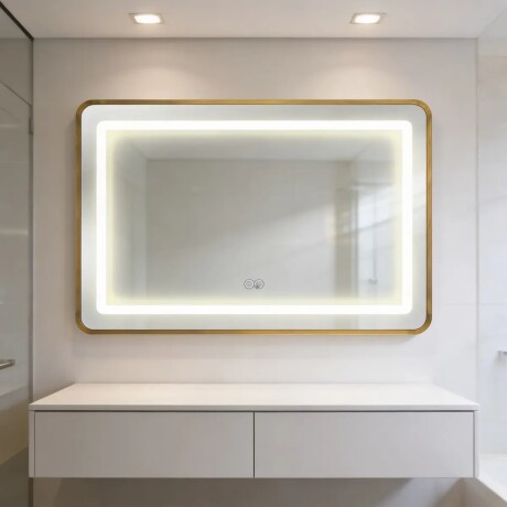 Espejo Horizontal Lumax Suleban c/marco y luz 90x70cm Dorado