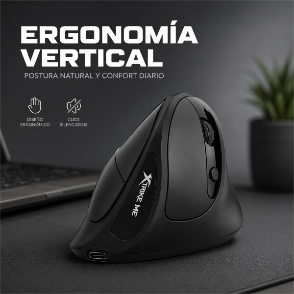 Mouse Vertical Inalámbrico Xtrike Me GW-301 4000 DPI Negro 1