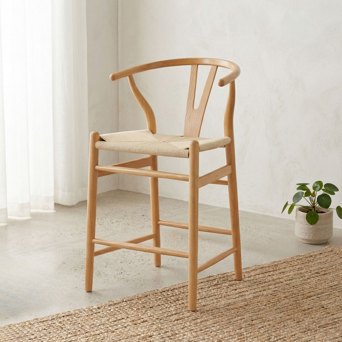 Butaca alta Madera Natural Wishbone - Origen 