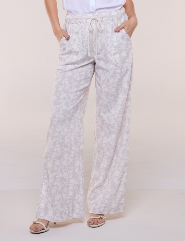 Pantalón De Lino Wide Leg BEIGE/MULTI