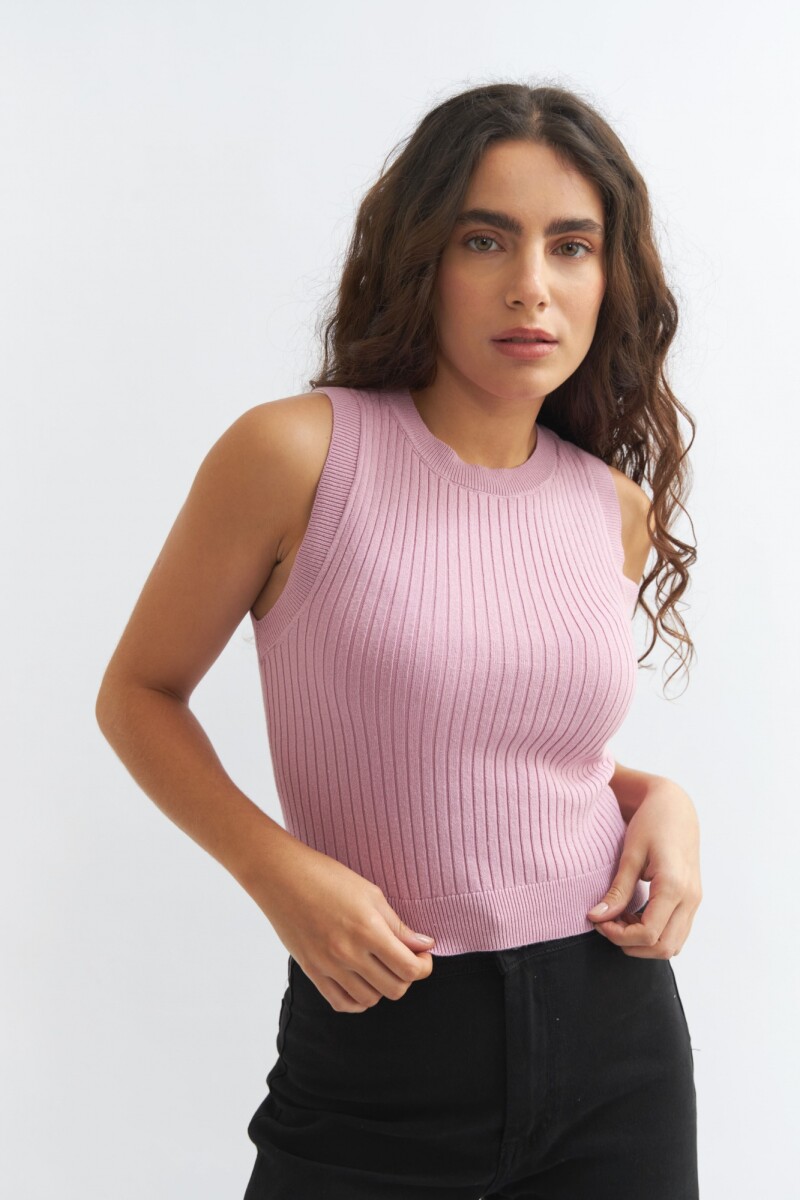 Top tejido cuello redondo LILA