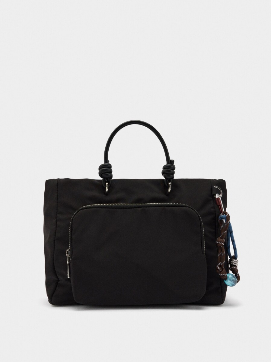 Bolso Tote De Nylon Con Colgante M - negro 