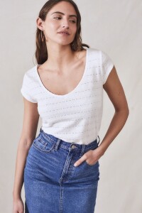 Remera Texturada Escote V Blanco