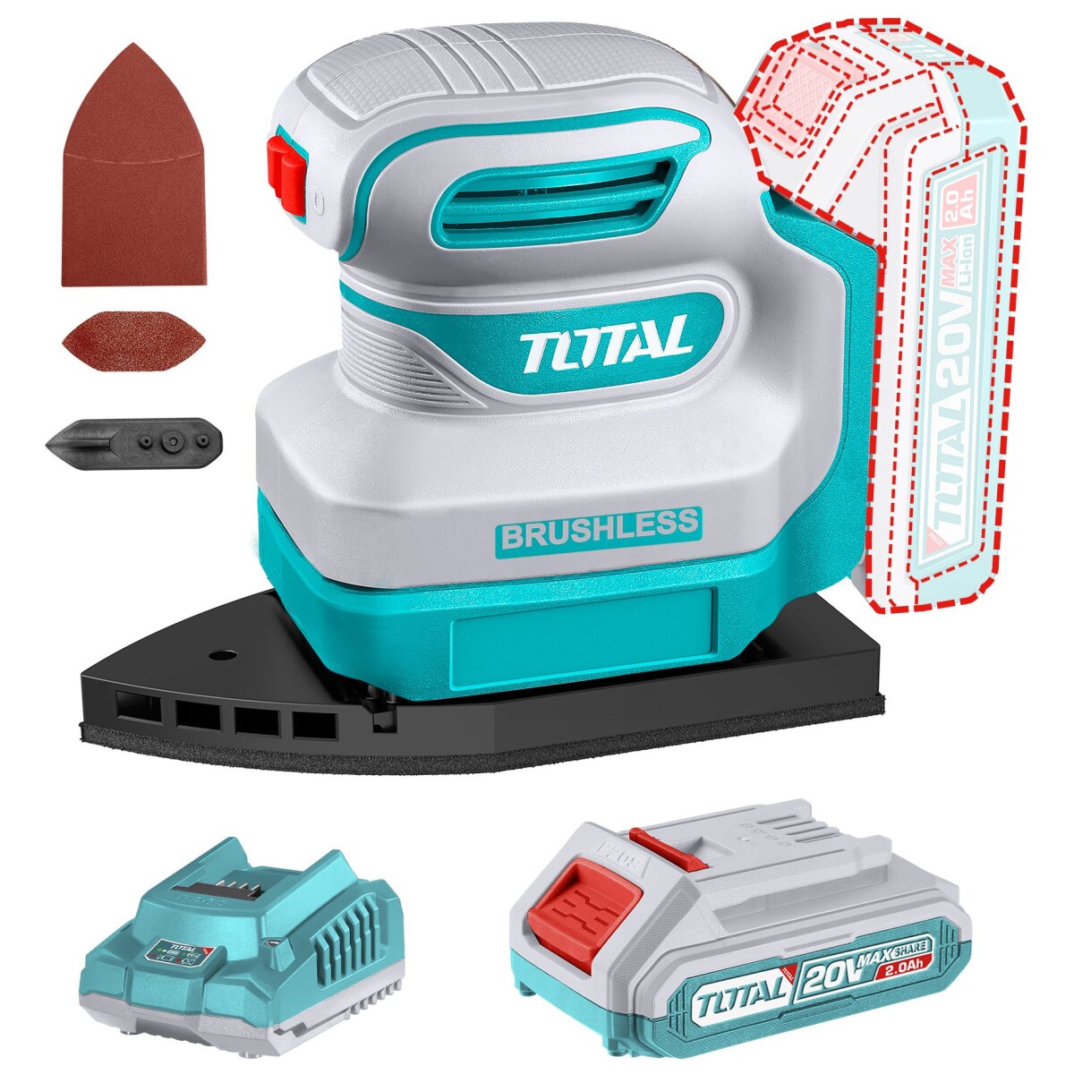 Lijadora Orbital Delta Inalámbrica 20v - 1 Batería 2.0Ah 