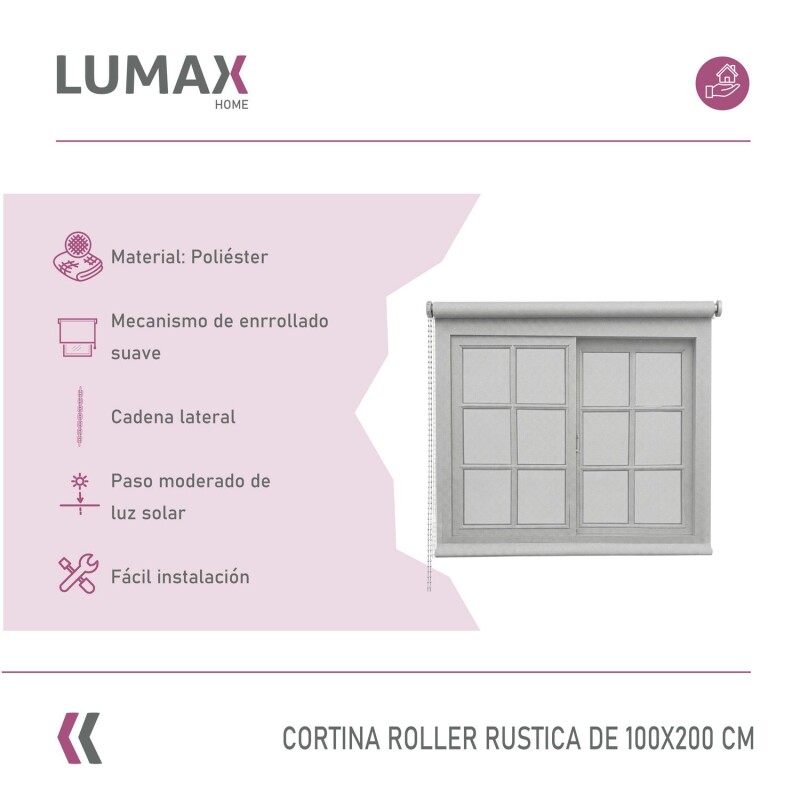 Cortina Roller Rústica Lumax Colores 1.0 X 2.0 M Calidad Gris