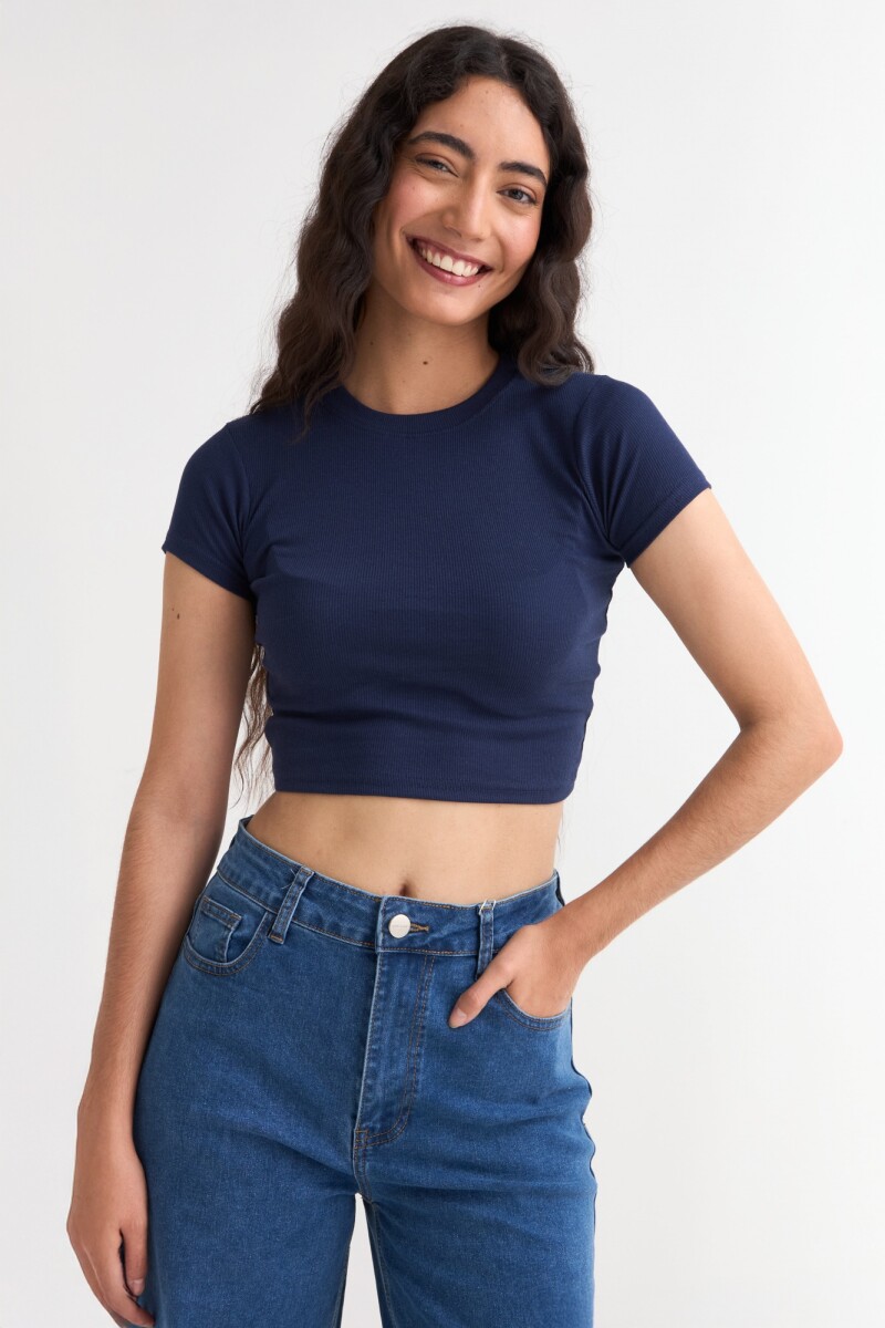Remera m/c acanalada cuello a la base AZUL MARINO