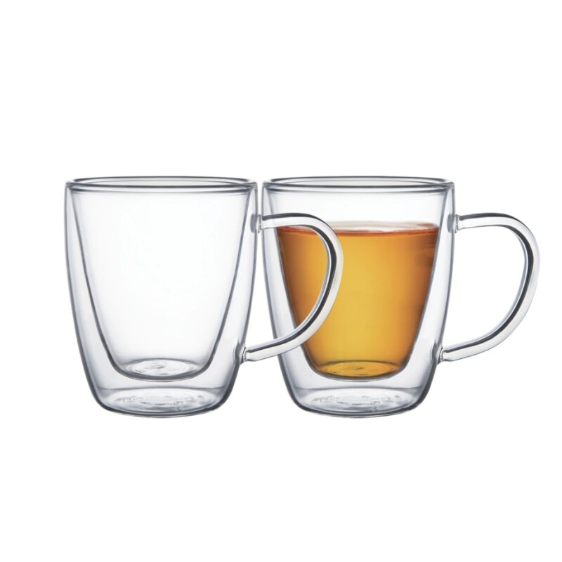 Set 2 Tazas de Vidrio Doble Pared 270 ml GLASS CUPS TE/CAPPUCCINO C/ASA SET X 2 - 270 ML