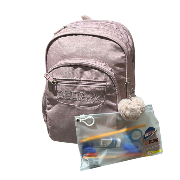 Mochila escolar espalda 17" con útiles Rosa