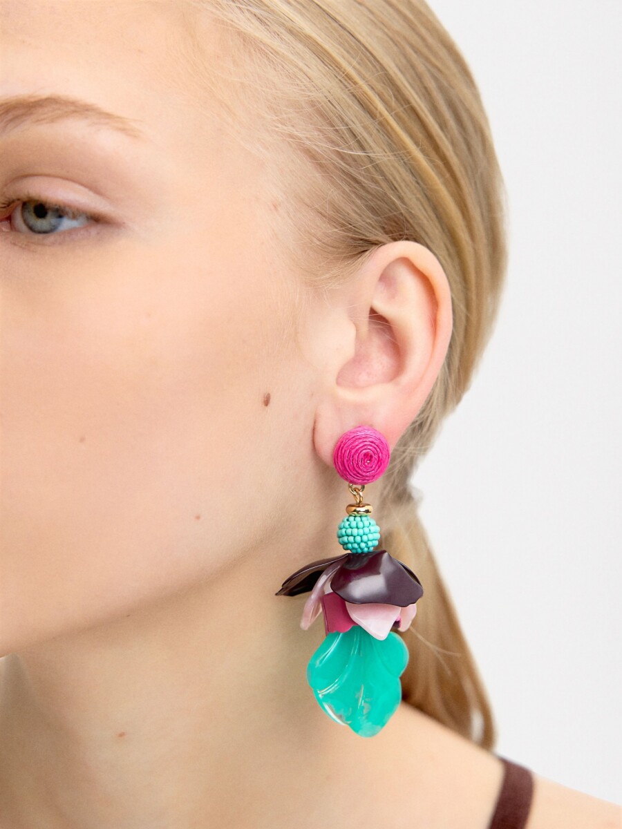 Pendientes Con Flor Multicolor multicolor