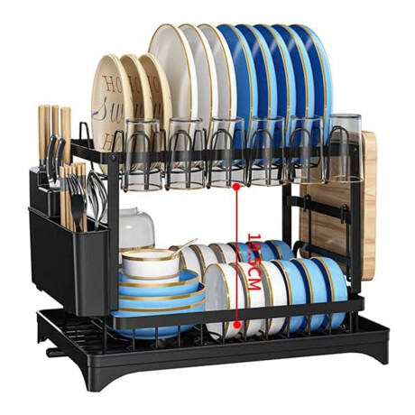 Escurridor de platos dos niveles de metal NEGRO