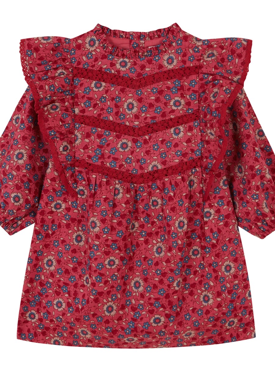 Vestido Estampado De Flores Con Volantes Piedra