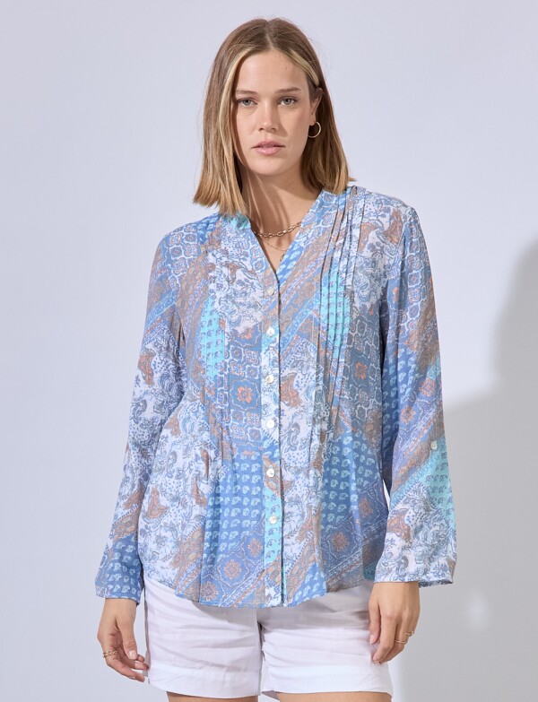 Blusa Gasa Plisada AZUL/MULTI