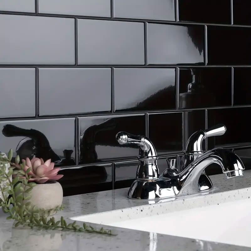Azulejos adhesivos para cocina baño diseño ladrillo 10uds Negro