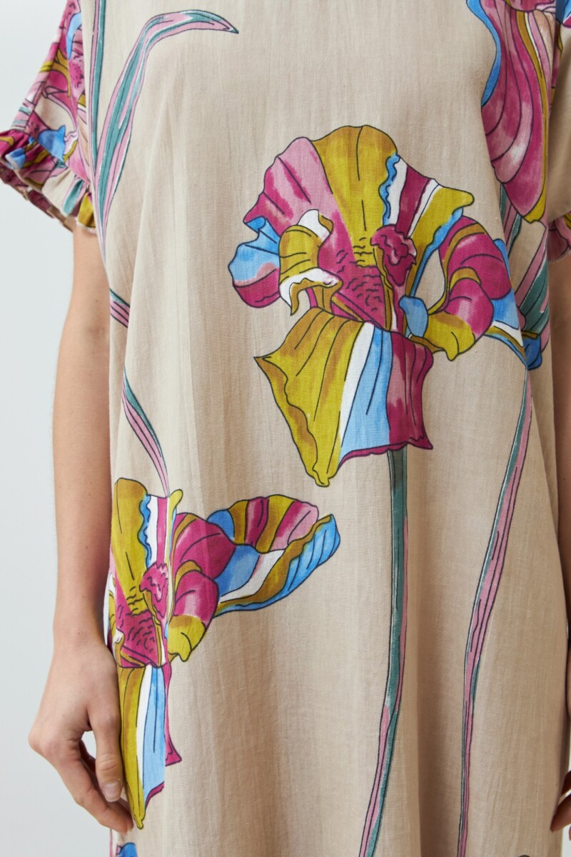 Vestido con estampa "Lirio de Campo" beige