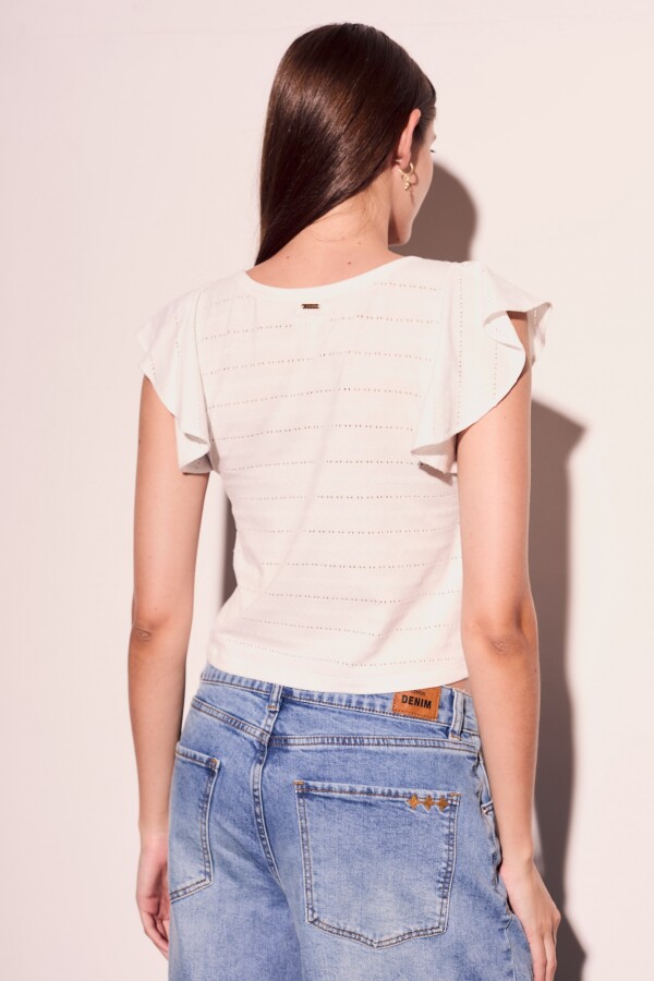 Top Texturado Manga Volado Blanco