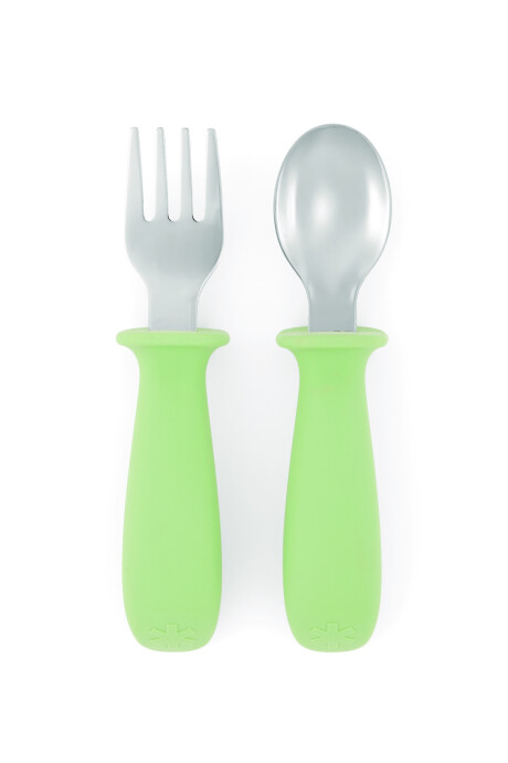 Set de cubiertos, cuchara y tenedor con agarre fácil, verdes Sin color