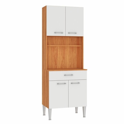Mueble Alacena de Cocina Organizador para Microondas con Nicho y Cajón 168 x 60 cm - Cinamomo / Blanco Mueble Alacena de Cocina Organizador para Microondas con Nicho y Cajón 168 x 60 cm - Cinamomo / Blanco