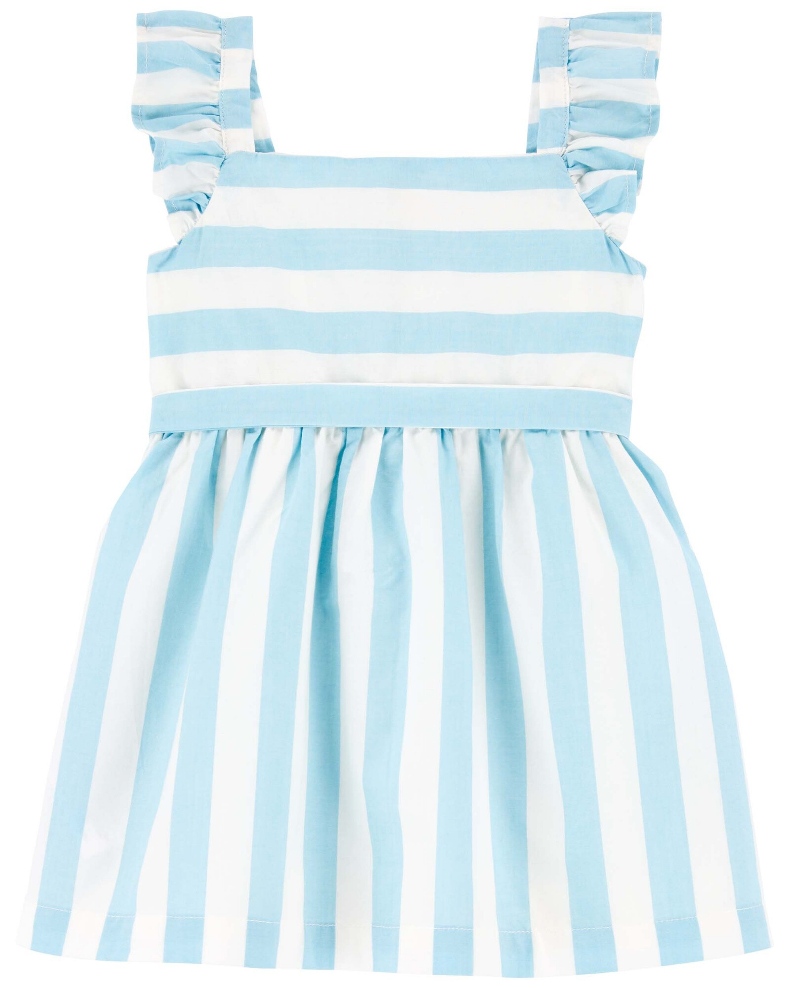 Vestido de popelina con volantes y lazo, diseño a rayas Vestido de popelina con volantes y lazo, diseño a rayas