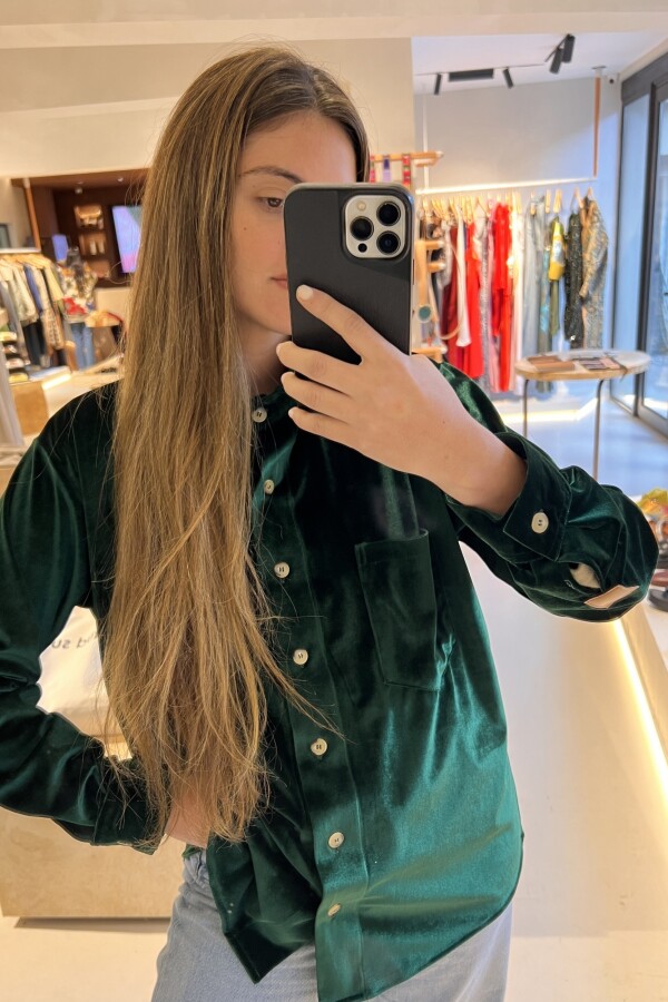 Velvet Shirt con Puño Verde