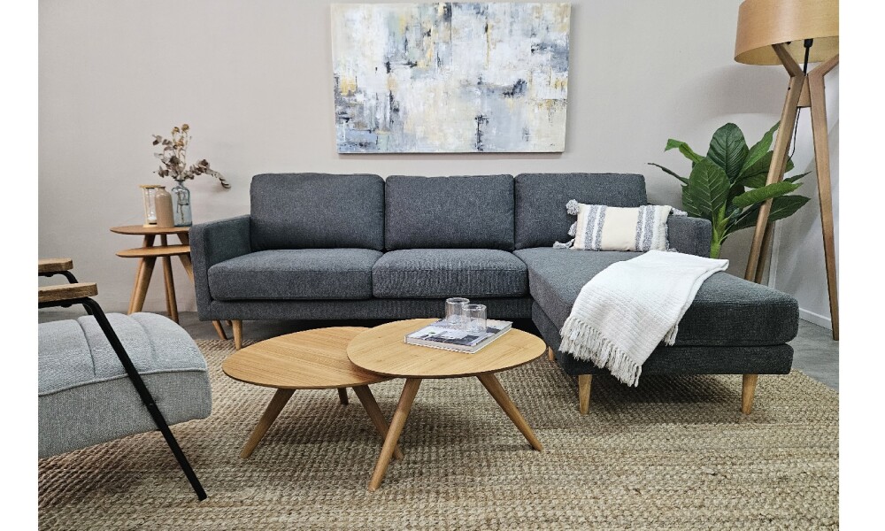 Sofa con Chaise PRADA PREVENTA Dark Grey Tela Rústica