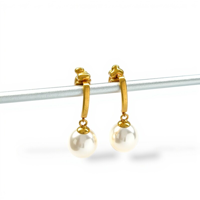 Caravanas Perlas colgantes - Oro bajo - Perla de río- CA8218 conperla