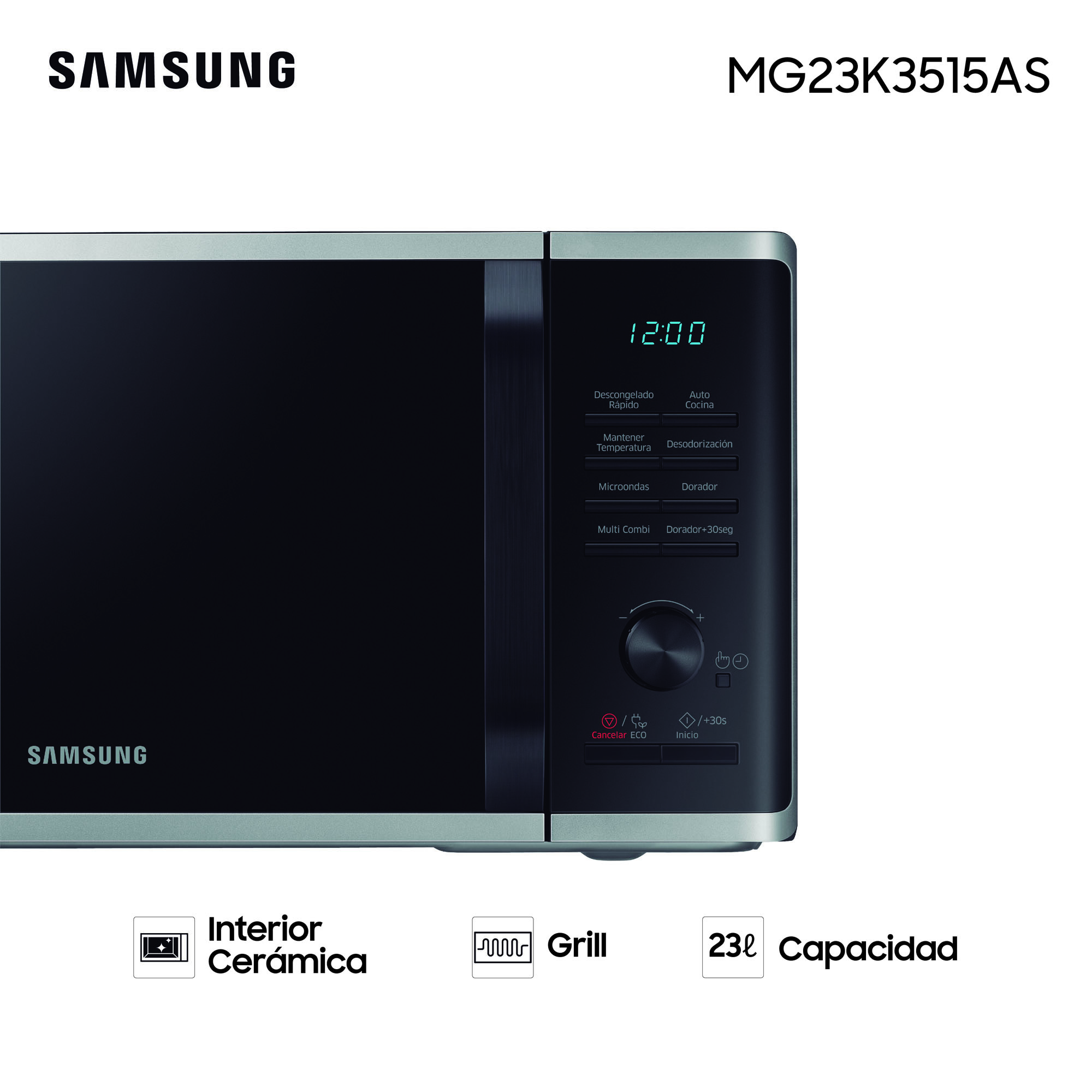 Microondas Samsung 23-litros Negro Mg23k3515as — Divino
