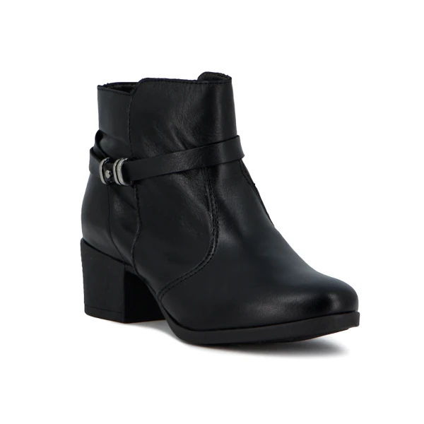 Country Bota Mujer De Cuero Tira Cruzada C/ Aplique Caña Baja Taco Cuadrado Negro