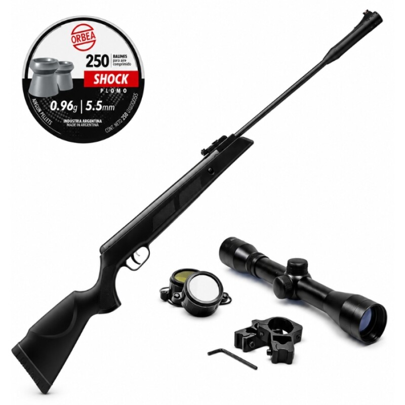 Chumbera Nitro Pistón 5.5mm + Mira 4x32 + Chumbos Negro