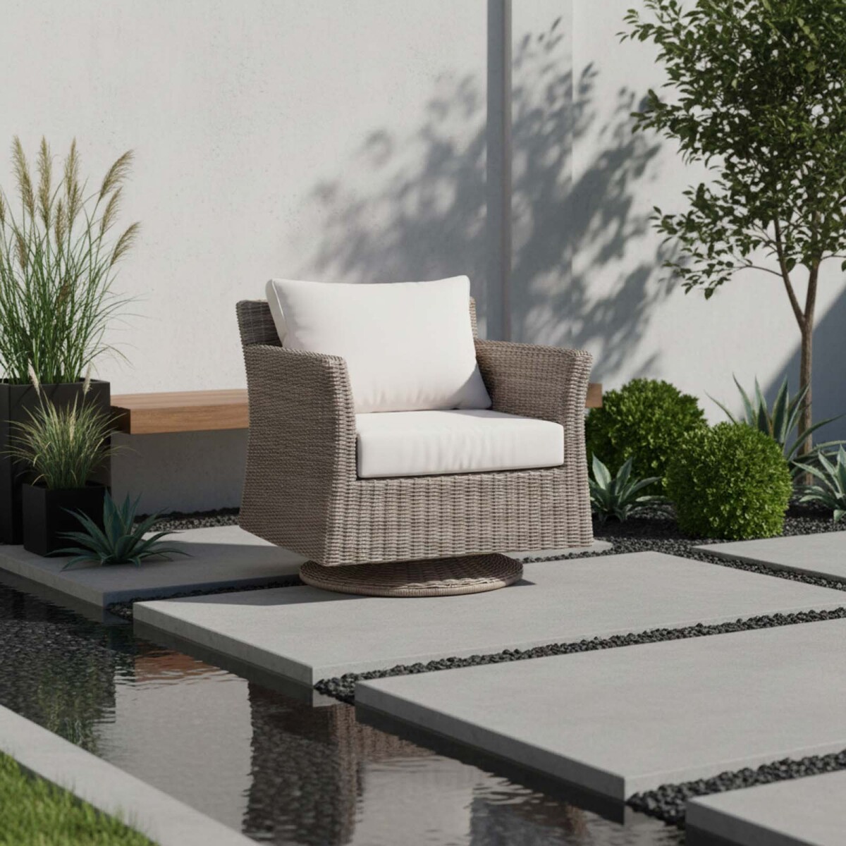 BUTACA GIRATORIA - RATTAN-SINTETICO NATURAL-BEIGE COZUMEL 