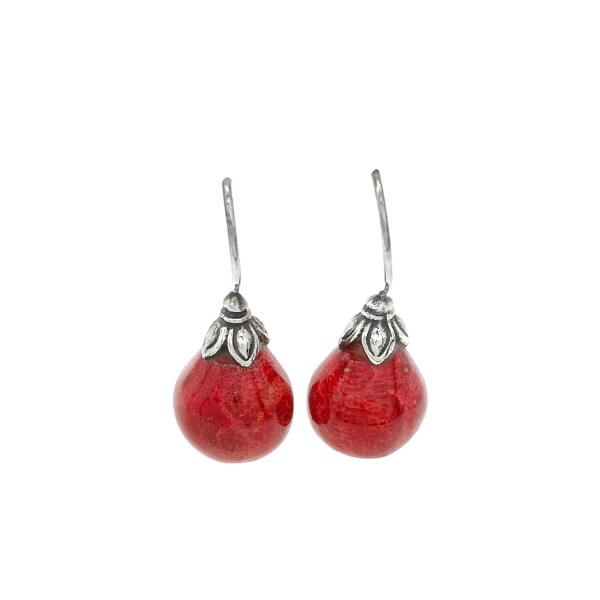 Caravanas Gota-Plata 925-Piedra Coral rojo-CA3388 Conpiedra
