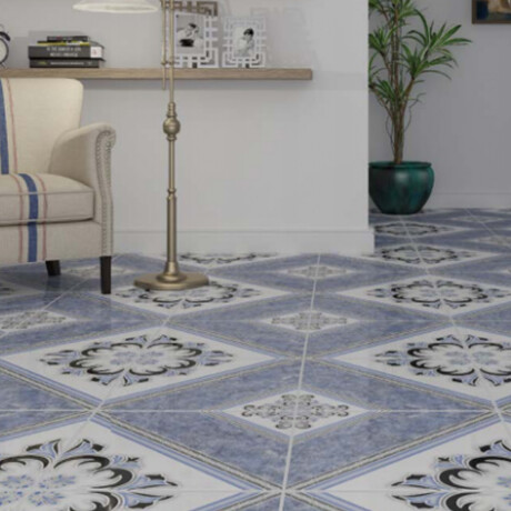 CERAMICA GEOMETRICA 45X45 BRILLANTE AZUL DECORADA GAMAS DE AZUL