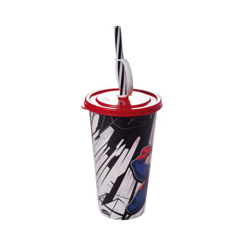 Vaso Plástico Milk Shake con Pin y Pajita 500 ml Spiderman