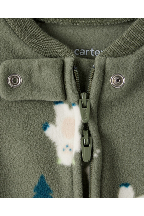 Pijama una pieza de micropolar, con pie, verde, diseño Yeti Sin color