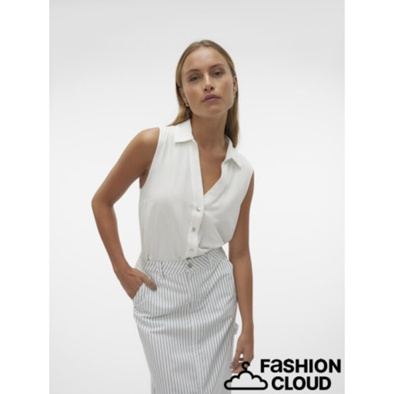 VMMYMILO SL V-NECK SHIRT WVN GA SNOW WHITE