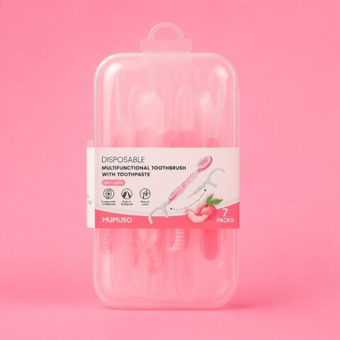 CEPILLO DENTAL MULTIFUNCIONAL DESECHABLE CON PASTA DENTAL SABOR DURAZNO (7 UNIDA CEPILLO DENTAL MULTIFUNCIONAL DESECHABLE CON PASTA DENTAL SABOR DURAZNO (7 UNIDA