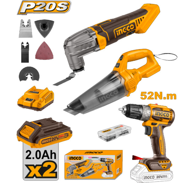 COMBO TALADRO ATORNILLADOR 10MM 52NM 20V P20S BRUSHLESS + HERRAMIENTA MULTIFUNCI COMBO TALADRO ATORNILLADOR 10MM 52NM 20V P20S BRUSHLESS + HERRAMIENTA MULTIFUNCI