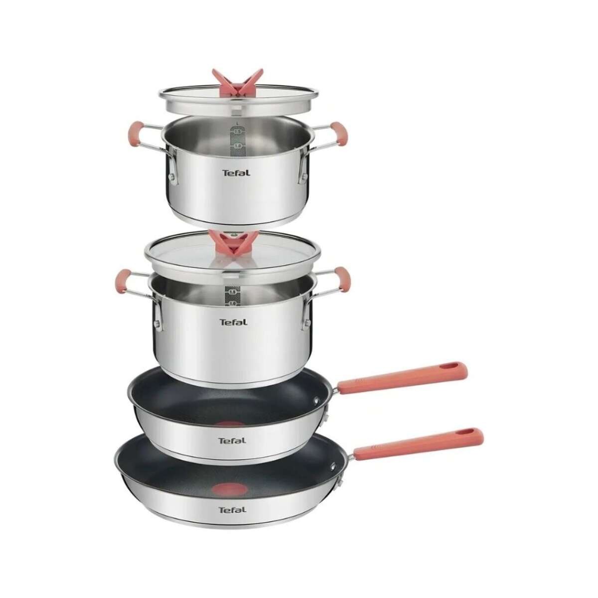 Bateria De Cocina Tefal Optispace 6 Piezas - Acero Inoxidable 