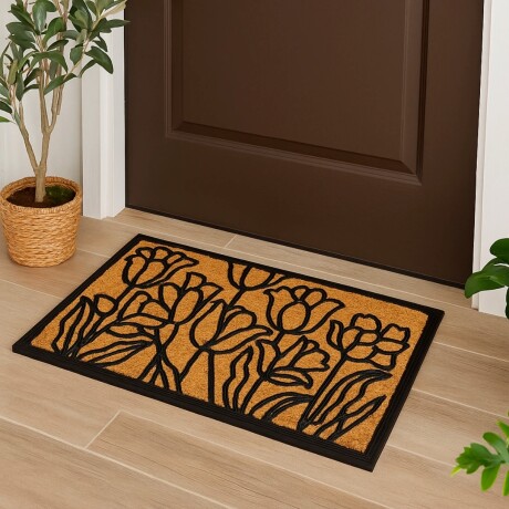 Alfombra Puerta Entrada Felpudo Coco Goma 40X60 Tulipanes