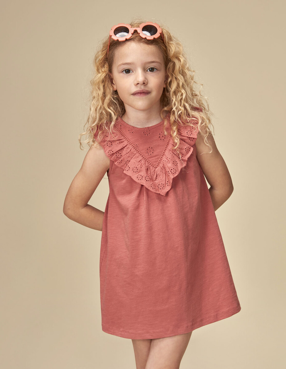 Vestido De Punto Con Tiras Bordadas - Coral Claro 