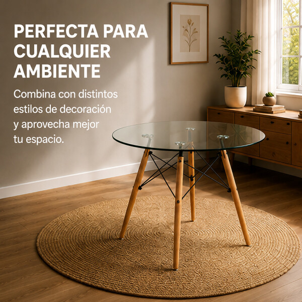 Mesa Comedor ComboHome Eames Redonda Vidrio 90 Cm Premium Transparente