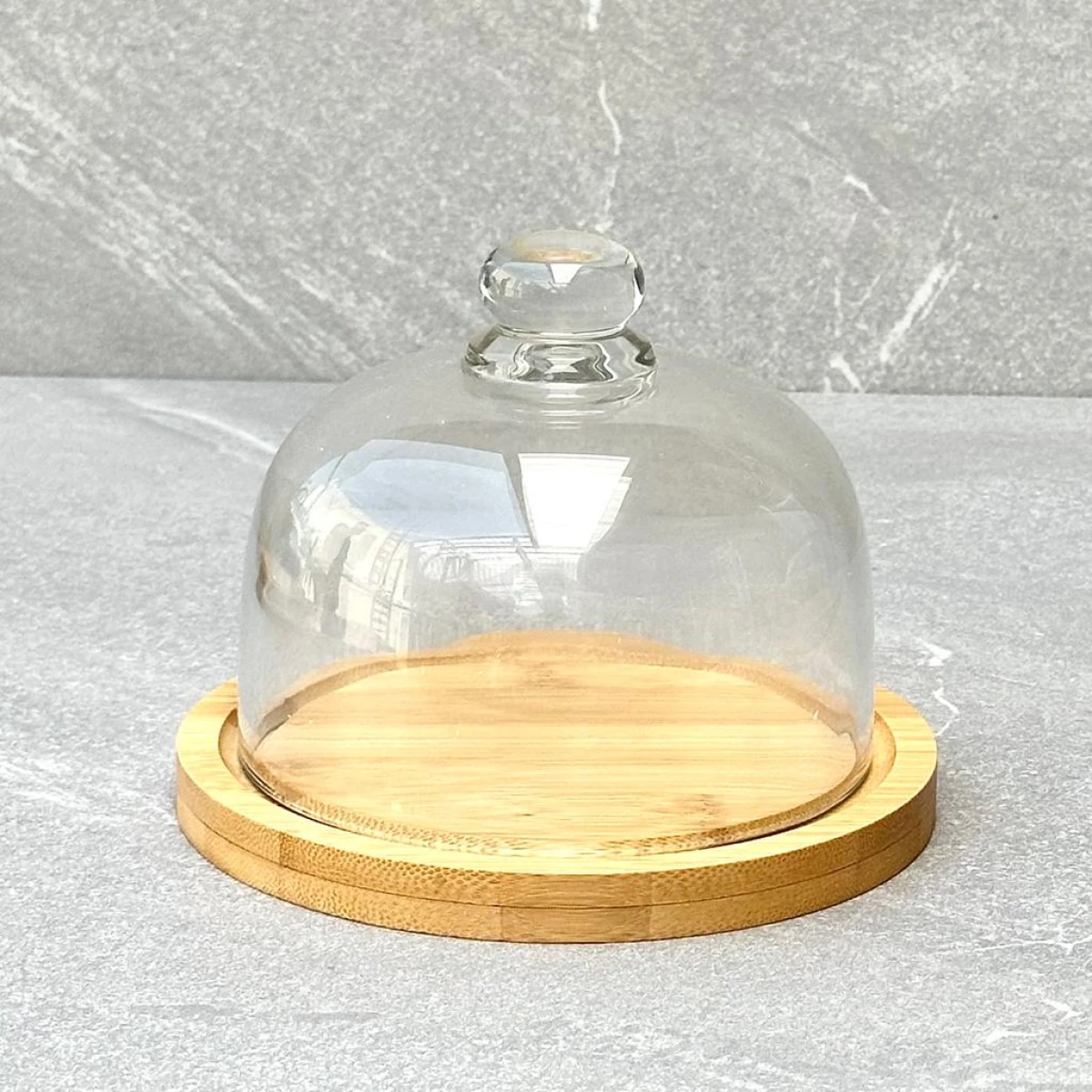 Tortera Bambu C/Tapa De Vidrio Alto 12cm x Ø 16cm 