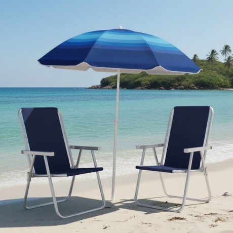 Set x2 Silla Alta Conforto Aluminio + Sombrilla AZUL