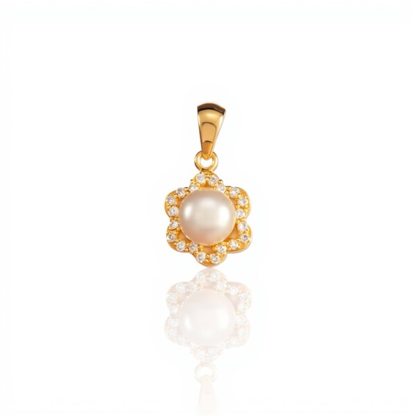 Dije Flor-Oro bajo-Con Perla y Piedra Zirconia-CP8535 conperla