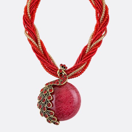 Collar Mujer Pavo Real Varios Colores Rojo