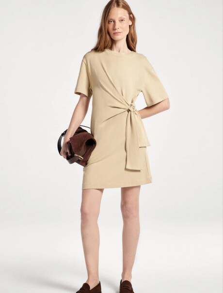 VESTIDO CORTO MANGA CORTA ULTRA SOFT BEIGE