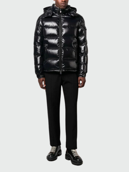 Moncler - Campera rellena de plumas con capucha desmontable, Maya Negro