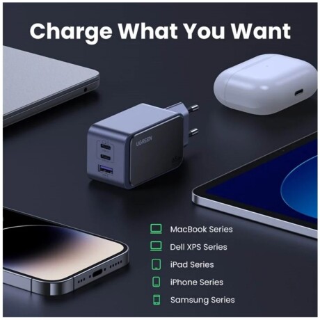 Ugreen Cargador Rápido Gan Nexode 65W 3 Puertos 001