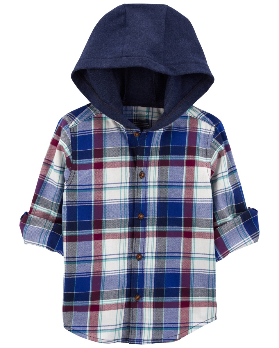 Camisa de sarga, con capucha, diseño a cuadros 