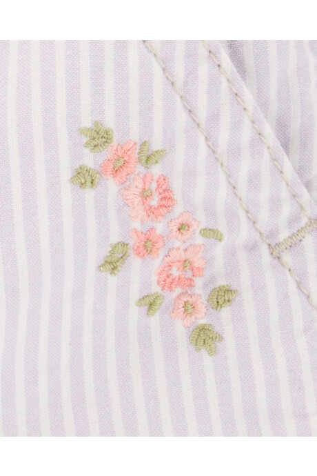 Enterito corto de algodón, diseño a rayas, con bordado floral Sin color
